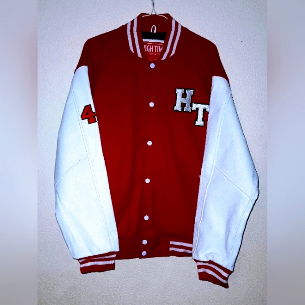 Mens HT 420 High Times Magazine Embroidered Varsity Jacket Sz L Red & White Rare